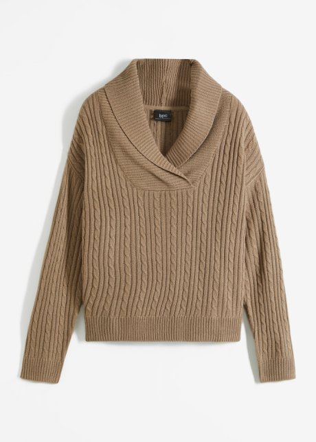 Pullover mit V-Ausschnitt und Seitenschlitzen in braun von vorne - bpc bonprix collection