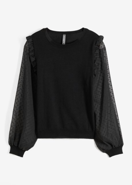 Pullover mit Spiztenärmeln in schwarz von vorne - RAINBOW