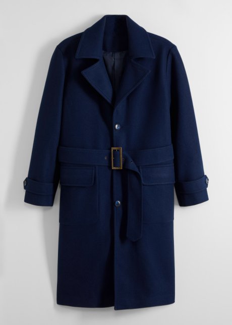Mantel in Wolloptik mit Gürtel in blau von vorne - bpc selection
