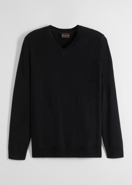 Premium  Woll-Pullover mit Good Cashmere Standard®-Anteil, V-Ausschnitt in schwarz von vorne - bpc selection premium