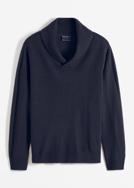 Pullover mit Schalkragen in blau von vorne - bpc selection