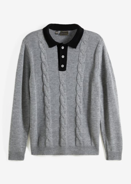 Pullover mit Polokragen in grau von vorne - bpc selection