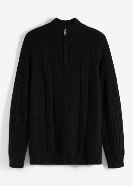 Troyer Pullover mit Komfortschnitt in schwarz von vorne - bpc bonprix collection