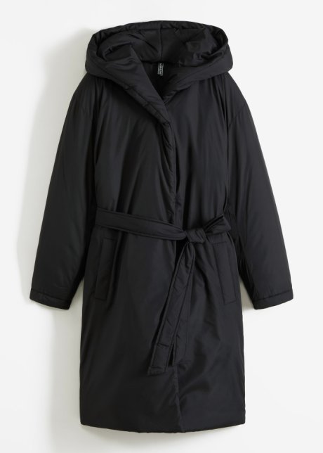 Wattierter Mantel in schwarz von vorne - RAINBOW