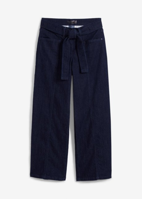 7/8-Jeans mit Bindegürtel in blau von vorne - bpc selection