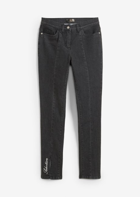Stretch-Jeans mit Schlitz in schwarz von vorne - bpc selection