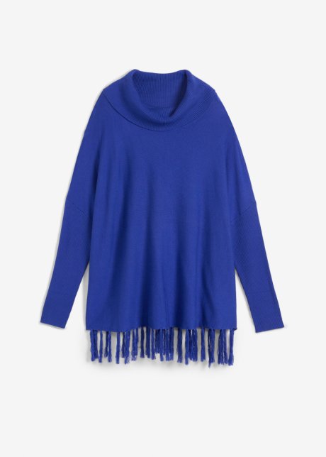 Pullover mit Fransenkante in blau von vorne - bpc selection