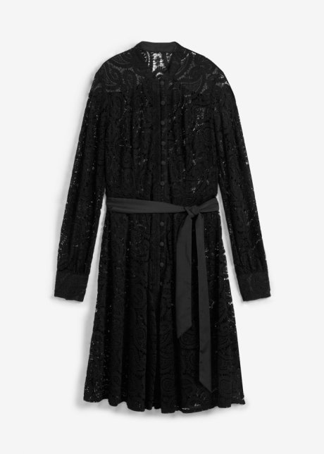 Spitzen-Hemdblusenkleid  in schwarz von vorne - bpc selection premium