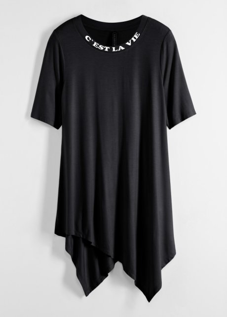 Asymmetrisches Shirt mit Wording in schwarz von vorne - RAINBOW