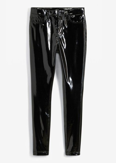 Highwaist Hose aus Vinyl in schwarz von vorne - RAINBOW