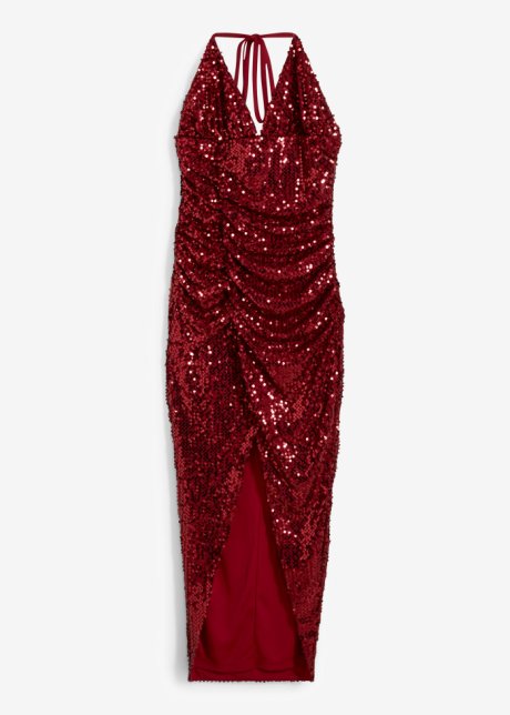 Neckholder-Kleid mit Pailletten in rot von vorne - BODYFLIRT boutique
