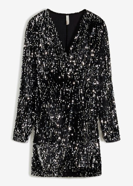 Pailletten-Kleid in schwarz von vorne - BODYFLIRT boutique