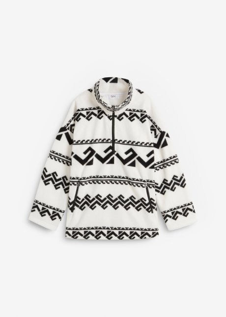 Fleece Sweatshirt mit Troyer in weiß von vorne - bpc bonprix collection
