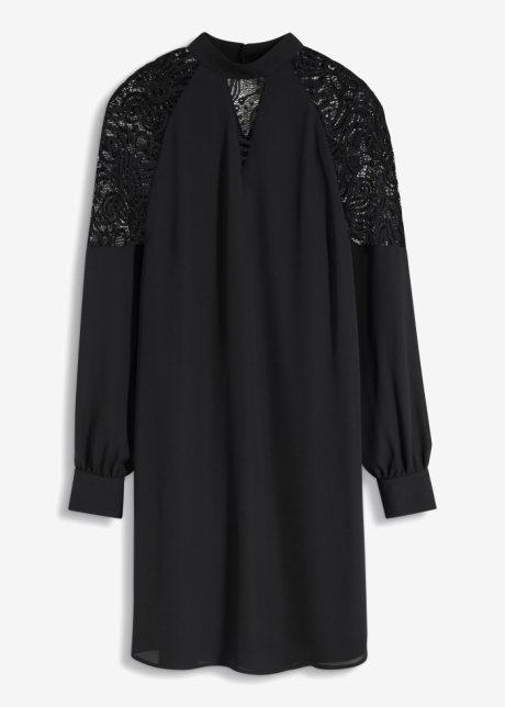 Tunika-Kleid mit Spitze in schwarz von vorne - RAINBOW