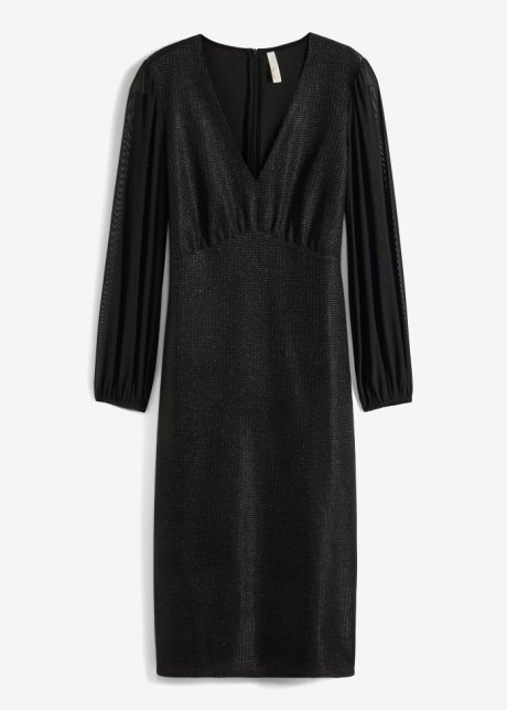 Kleid mit tiefem V-Ausschnitt und Glitzer in schwarz von vorne - BODYFLIRT boutique