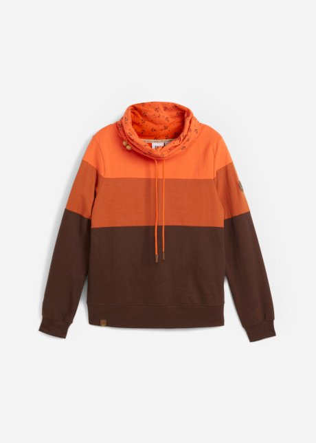 Sweatshirt mit bedrucktem Kragen in orange von vorne - bpc bonprix collection