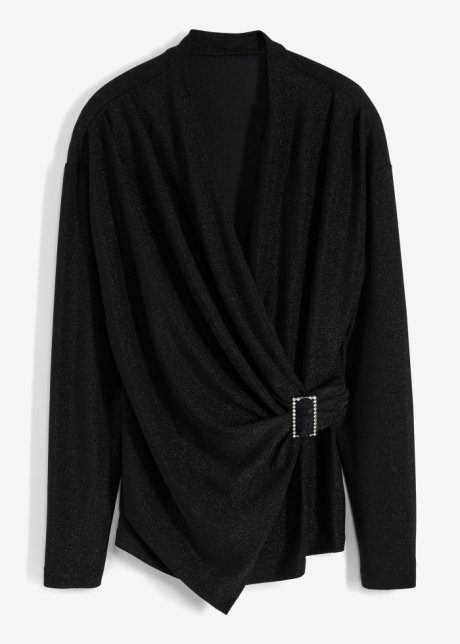 Langarmshirt mit Glitzer in schwarz von vorne - BODYFLIRT boutique
