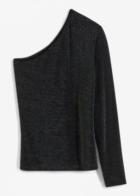Langarmshirt One Shoulder in schwarz von vorne - RAINBOW