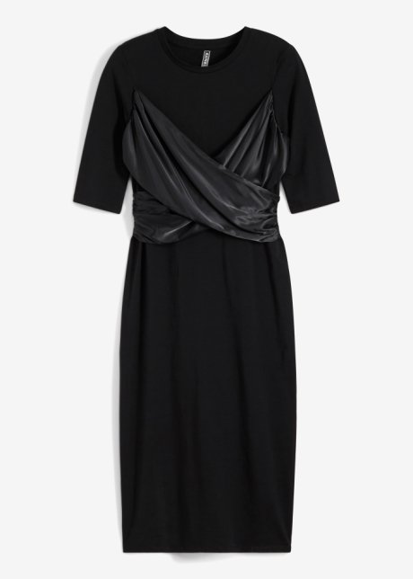 Kleid mit Satin-Einsatz in schwarz von vorne - RAINBOW