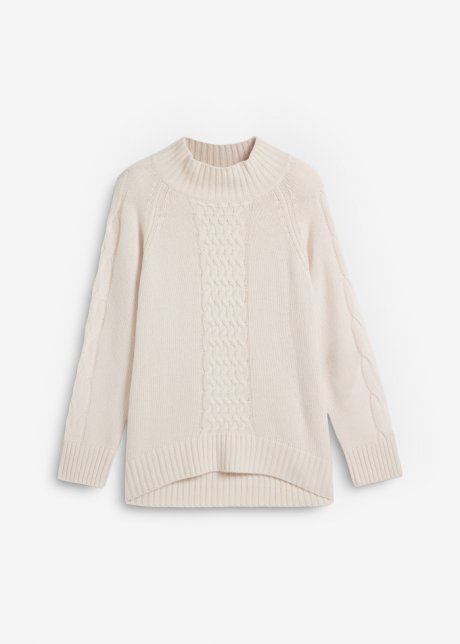 Oversized Woll-Pullover mit Good Cashmere Standard®-Anteil in beige von vorne - bonprix PREMIUM