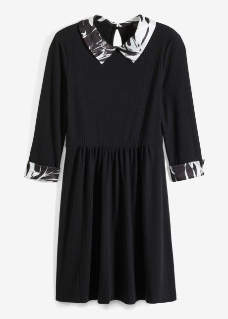 Kleid mit Blusenkragen in schwarz von vorne - BODYFLIRT