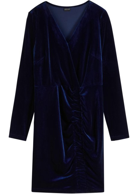 Samt-Kleid mit Raffung in blau von vorne - BODYFLIRT