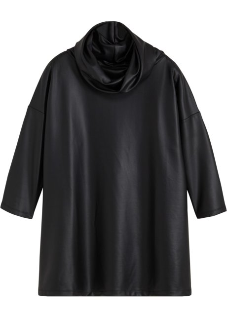 Lederimitatshirt in schwarz von vorne - BODYFLIRT boutique