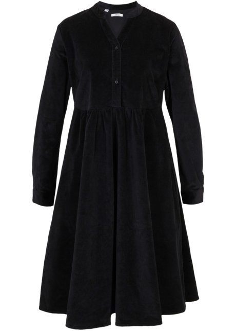Baumwoll-Cord-Kleid mit Taschen in A-Line aus Web, knieumspielend in schwarz von vorne - bpc bonprix collection