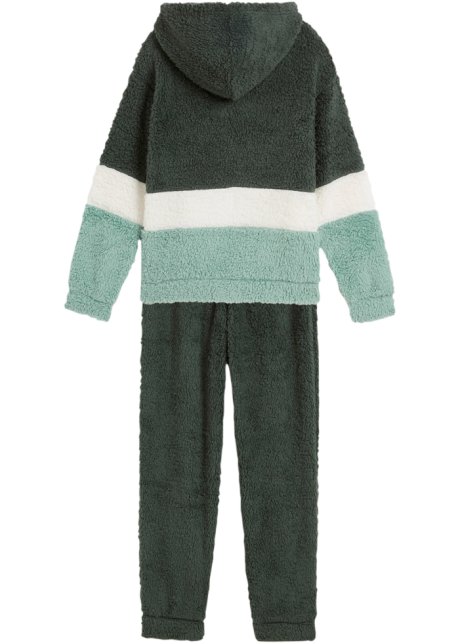 Kinder Teddyfleece Homewear-Anzug (2-tlg. Set) in grün von hinten - bpc bonprix collection