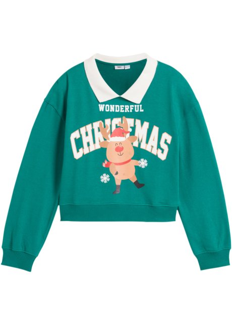 Mädchen Sweatshirt mit Weihnachtsmotiv in grün von vorne - bpc bonprix collection