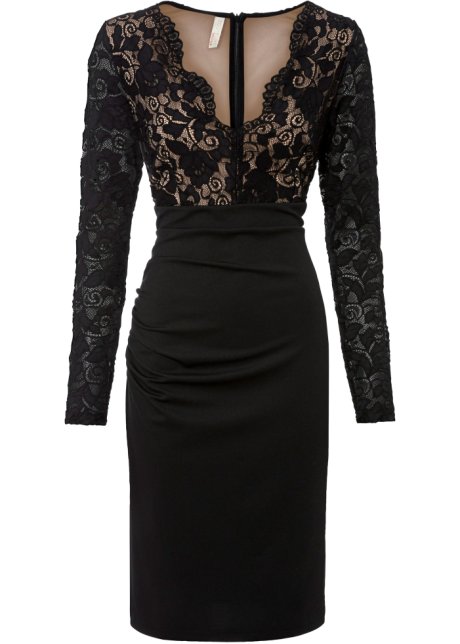Kleid mit Spitze in schwarz von vorne - BODYFLIRT boutique
