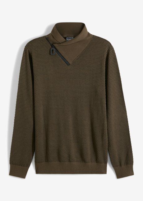 Pullover mit Schalkragen  in braun von vorne - RAINBOW