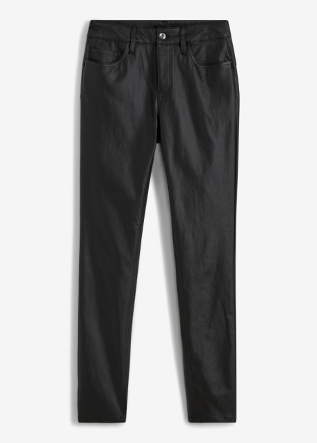 Beschichtete Push-Up Hose im Metallic Look in schwarz von vorne - RAINBOW
