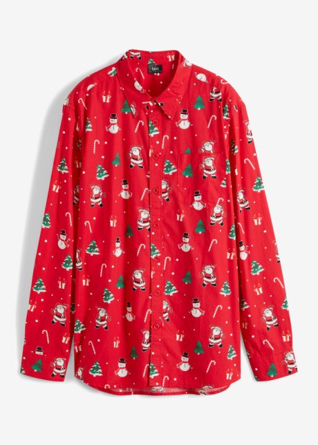 Langarmhemd mit Weihnachtsmotiv in rot von vorne - bpc bonprix collection