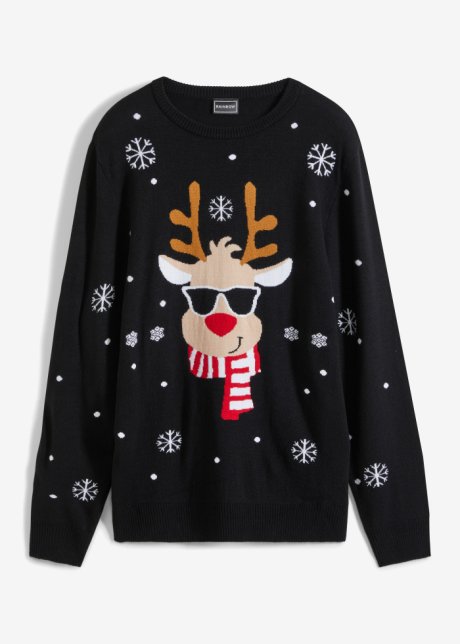 Pullover mit Weihnachtsmotiv in schwarz von vorne - RAINBOW