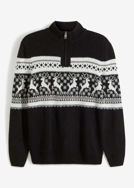 Norweger-Pullover mit Troyerkragen in schwarz von vorne - bpc bonprix collection
