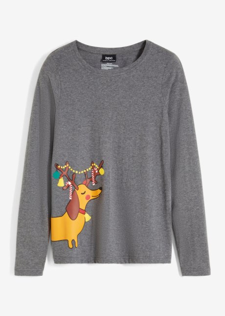 Weihnachts-Langarmshirt in grau von vorne - bpc bonprix collection