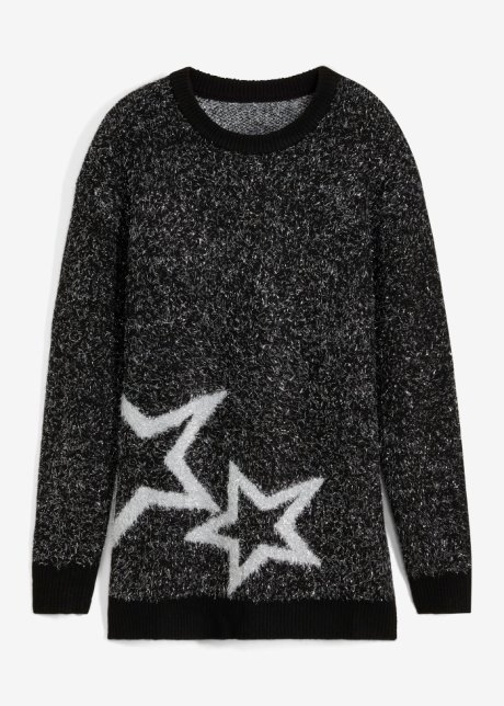 Glitzer-Pullover mit Sternenmuster in schwarz von vorne - RAINBOW