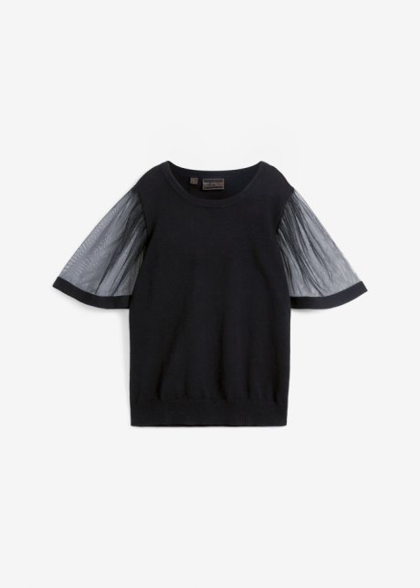 Pullover mit Mesh-Ärmeln in schwarz von vorne - bpc selection