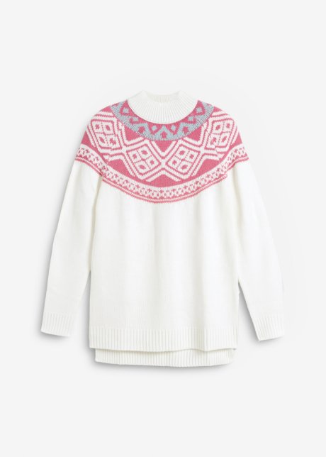 Norweger-Pullover mit Seitenschlitzen in weiß von vorne - bpc bonprix collection