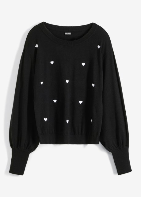 Pullover mit Herzstickerei in schwarz von vorne - BODYFLIRT