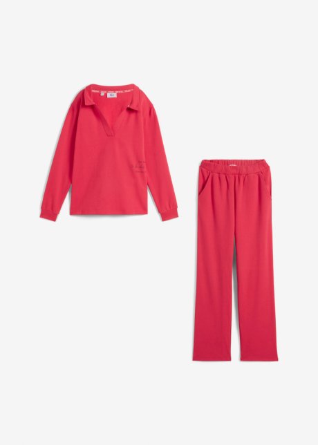 Jogginganzug mit Sweatshirt und weiter Sweathose (2-teilig) in rot von vorne - bpc bonprix collection