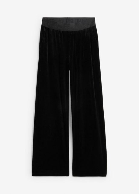 Nicki-Fleecehose, weites Bein in schwarz von vorne - bpc bonprix collection