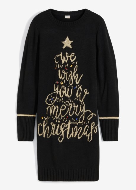 Strickkleid mit Weihnachtsmotiv in schwarz von vorne - BODYFLIRT boutique