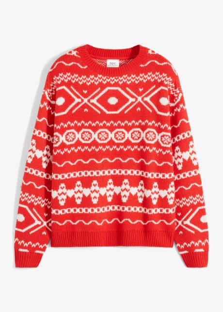 Hochgeschlossener Norweger-Pullover in rot von vorne - bpc bonprix collection