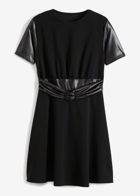 Kleid mit Lederimitateinsatz  in schwarz von vorne - BODYFLIRT boutique
