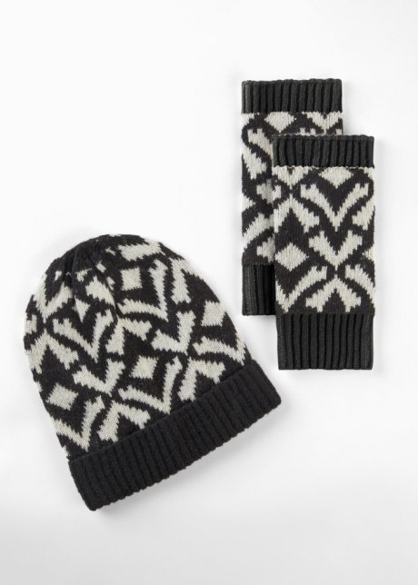 Mütze und Handschuhe (3-tlg-Set) in schwarz - bpc bonprix collection