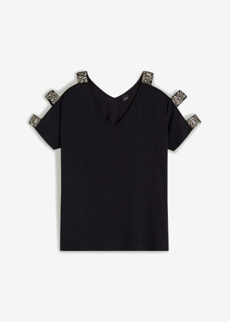 Shirt mit Pailletten-Applikation in schwarz von vorne - BODYFLIRT