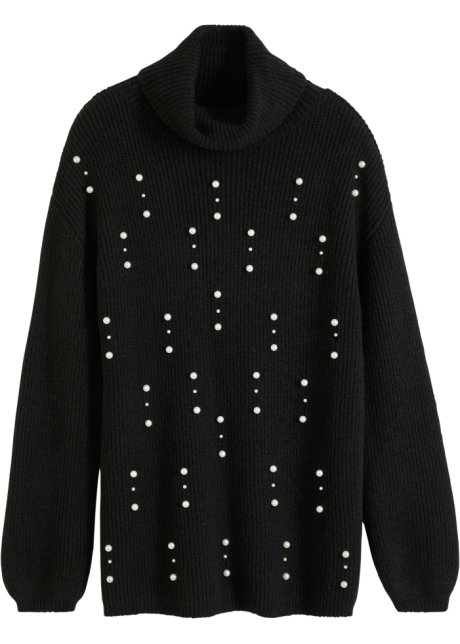 Pullover mit Perlen in schwarz von vorne - BODYFLIRT