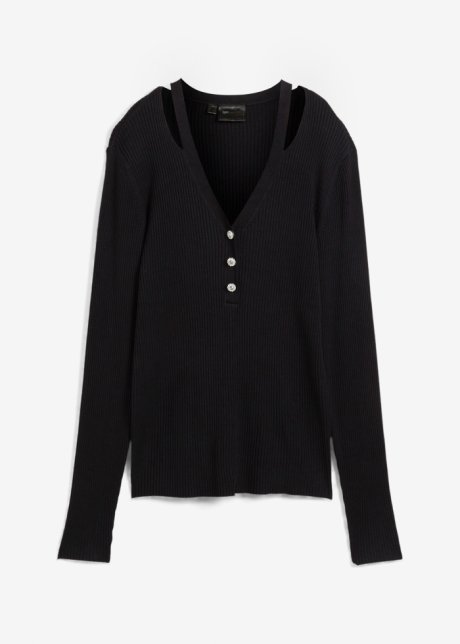 Pullover mit Cut Outs in schwarz von vorne - bpc selection